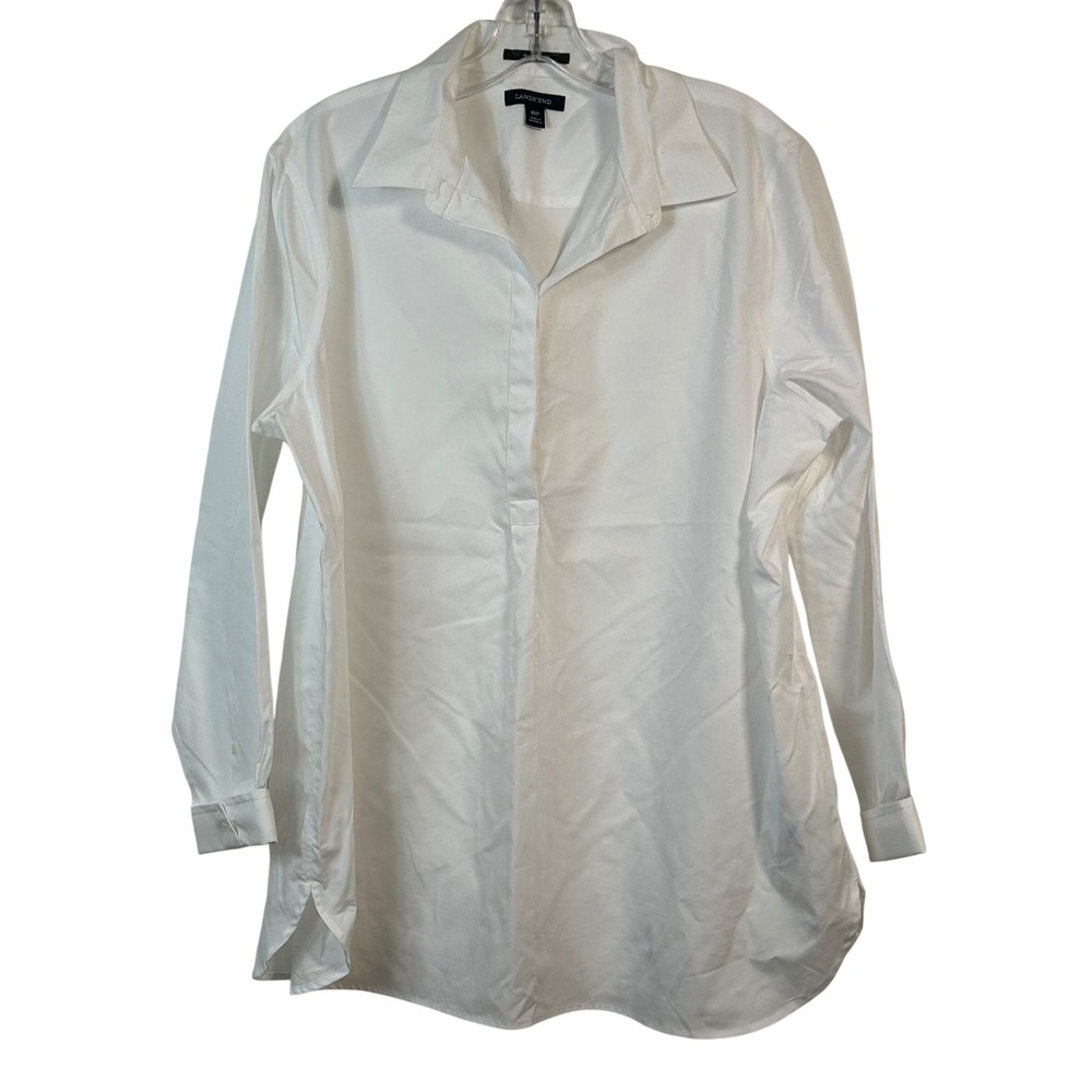 Lands End Womens 18P White No Iron Supima Cotton Tunic Long Sleeve Shirt